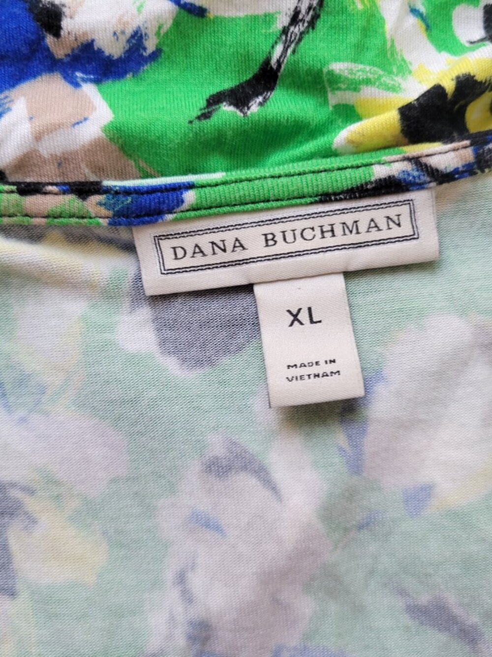 Dana Buchman Womens Top XL Green Yellow Watercolor V-Neck 3/4 Sleeve WAT98E - Picture 8 of 10